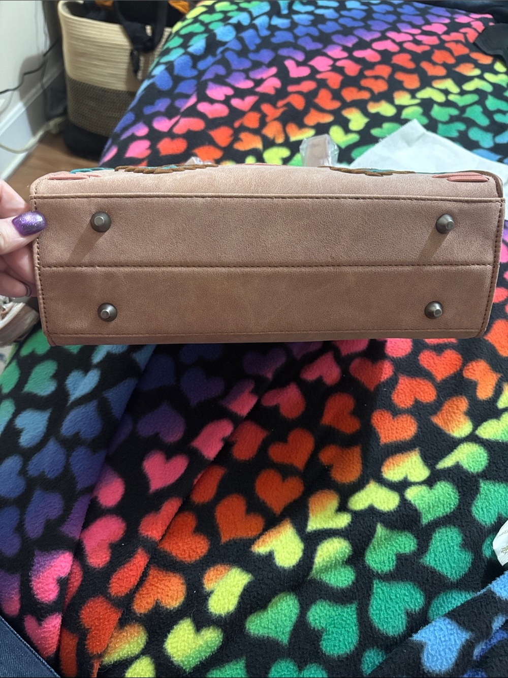 Montana West Tan Satchel with Teal and Rust Aztec Embroidery - Picture 6 of 6